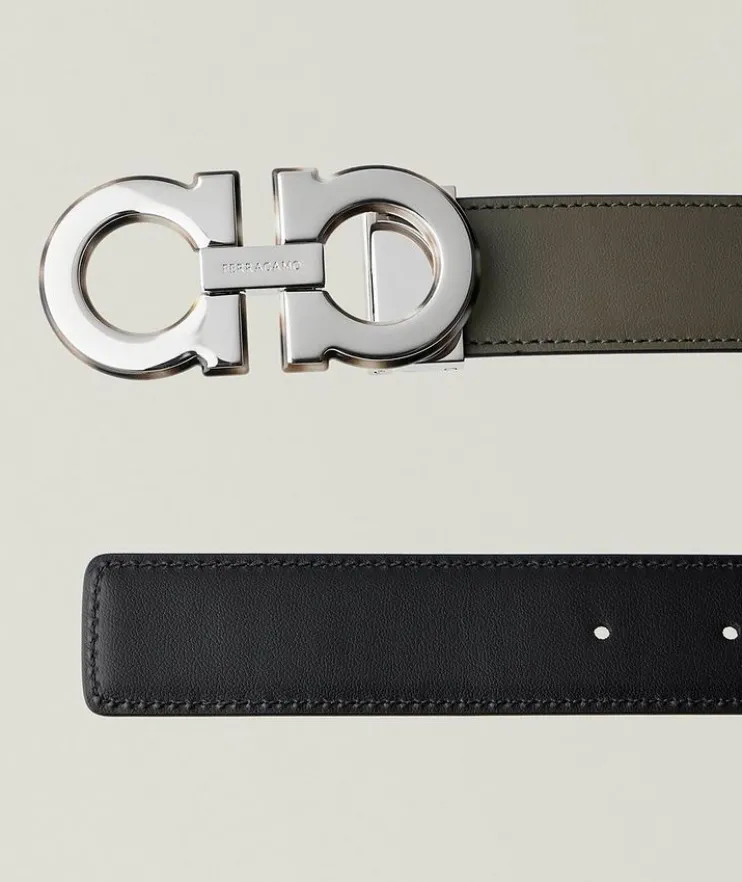 Double Gancini Reversible Leather Belt