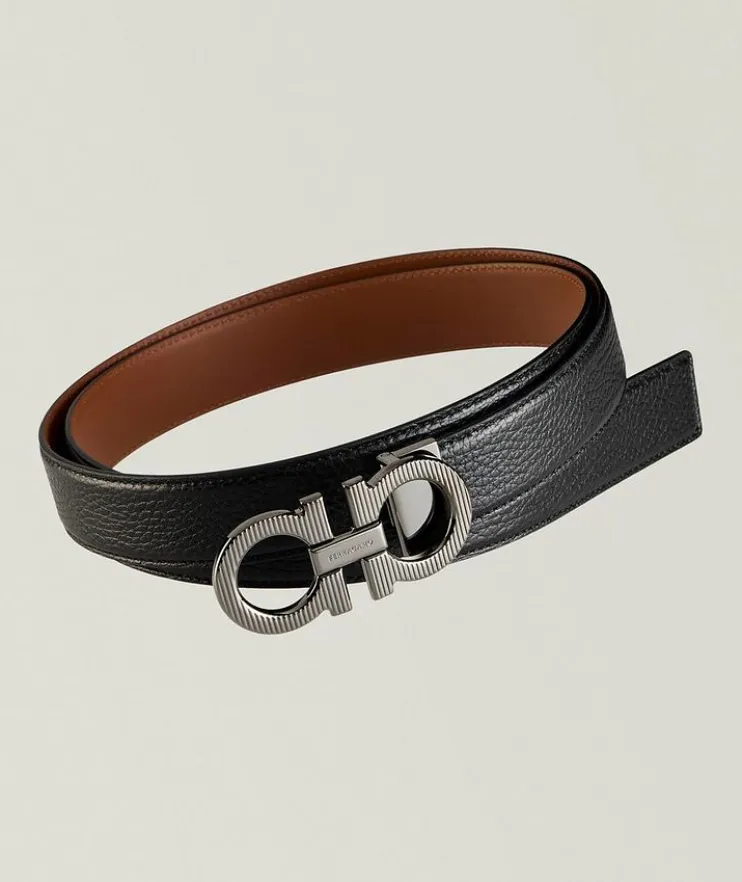 Double Gancini Reversible Leather Belt