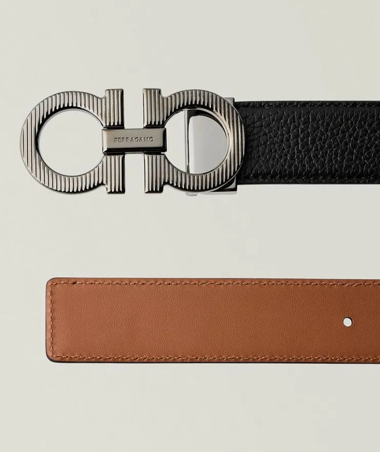 Double Gancini Reversible Leather Belt
