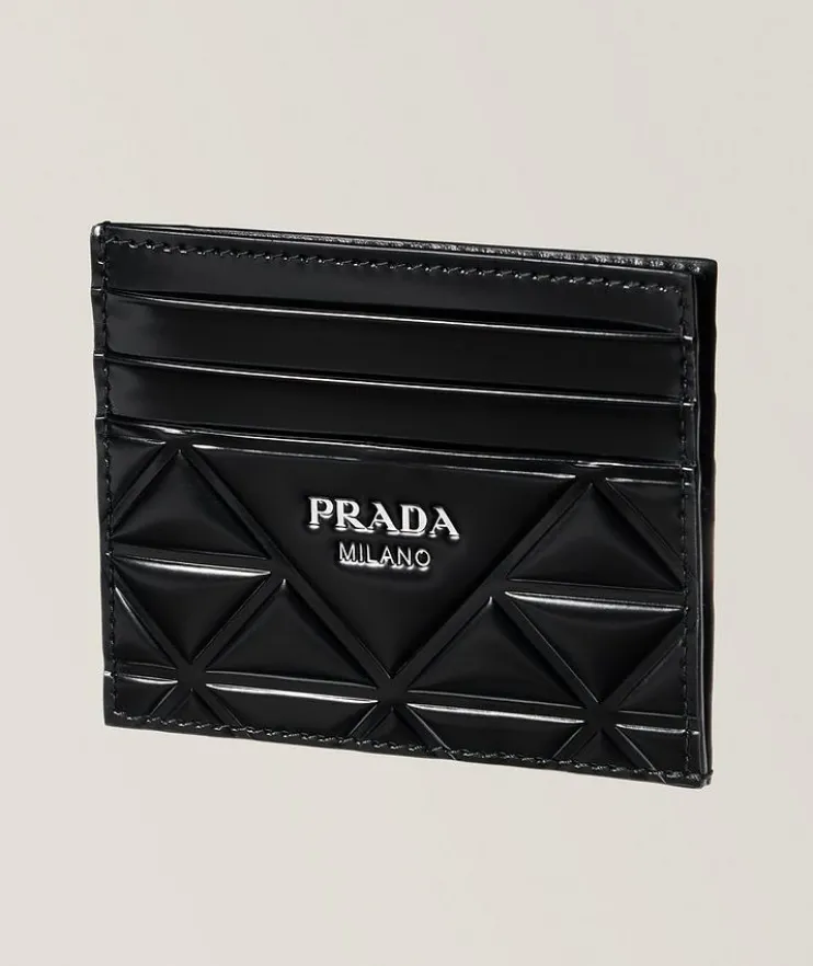 Embossed Triangle Quilted Calfskin Leather Cardholder