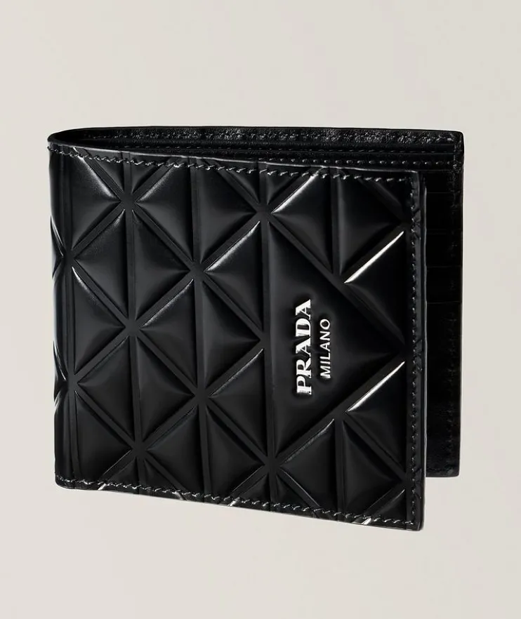 Embossed Triangle Quilted Leather Bi-Fold Wallet