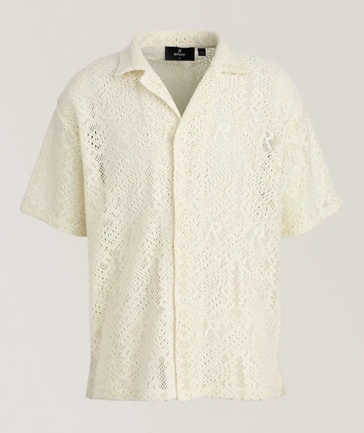 Embroidered Crochet Camp Shirt