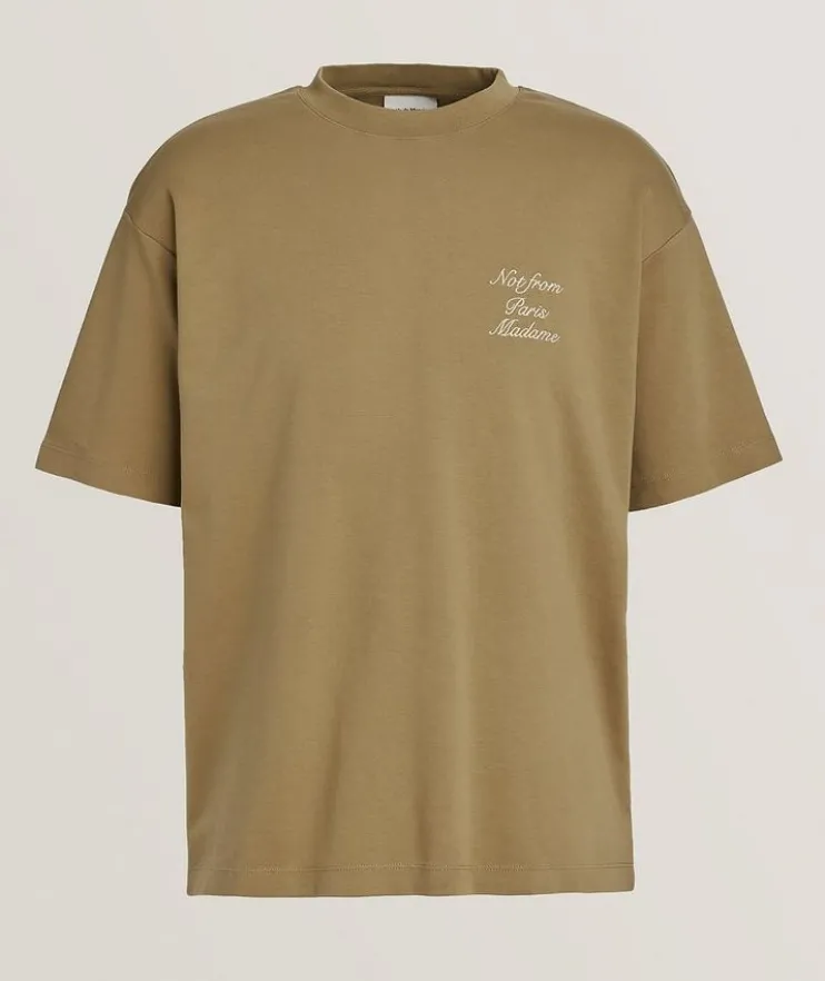 Embroidered Slogan Cotton T-Shirt