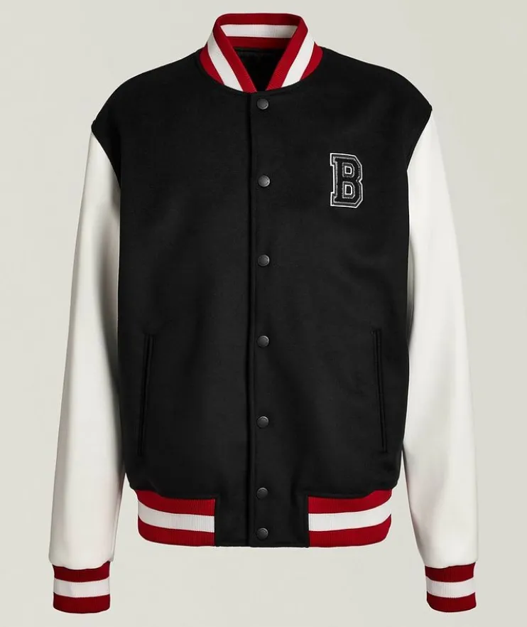 Faux Leather Sleeve Wool Varsity Jacket