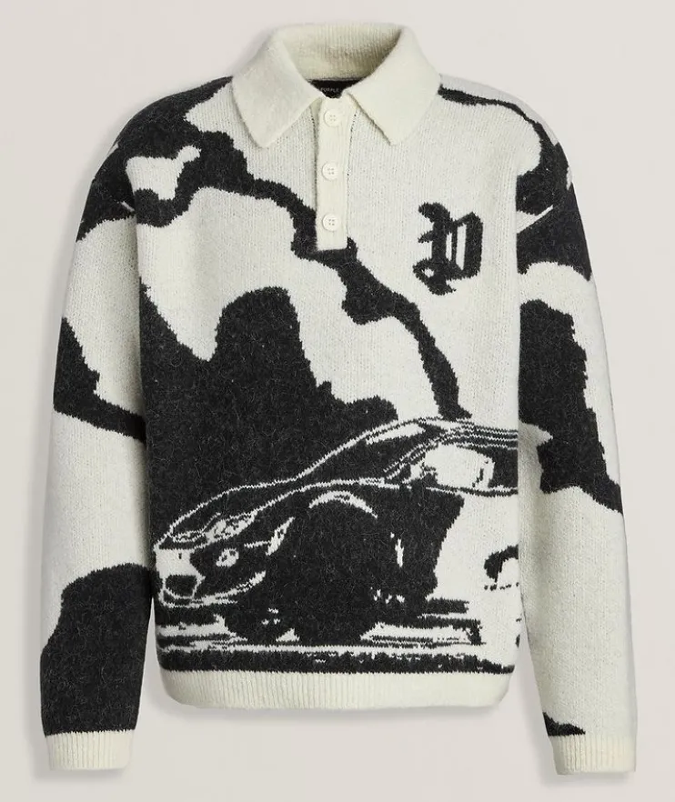 Fireball Jacquard Wool-Blend Polo Sweater