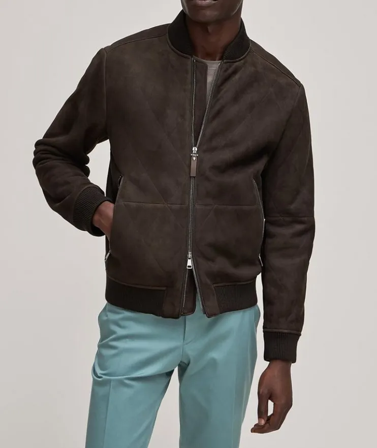 Fleece Lined Suede Lambskin Quilted Jacket