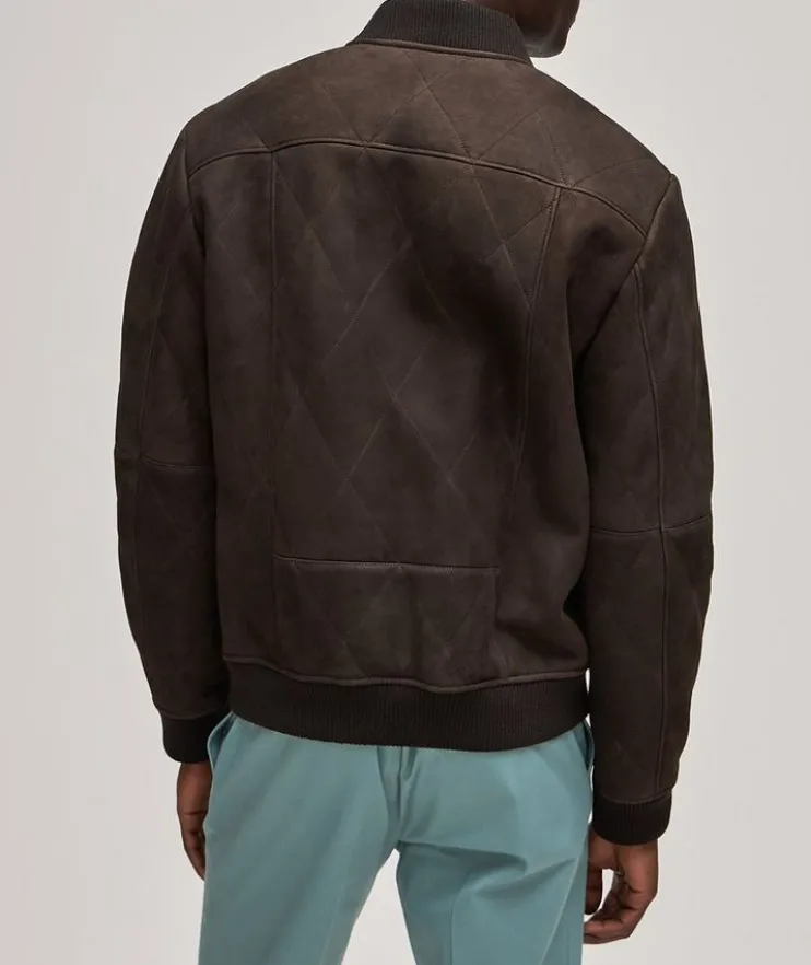 Fleece Lined Suede Lambskin Quilted Jacket