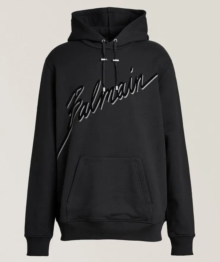 Flocked Cursive Logo Hooded Sweater