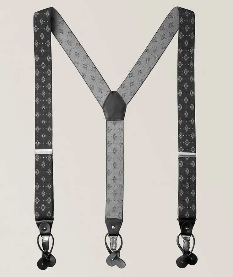 Floral Motif Leather Suspenders