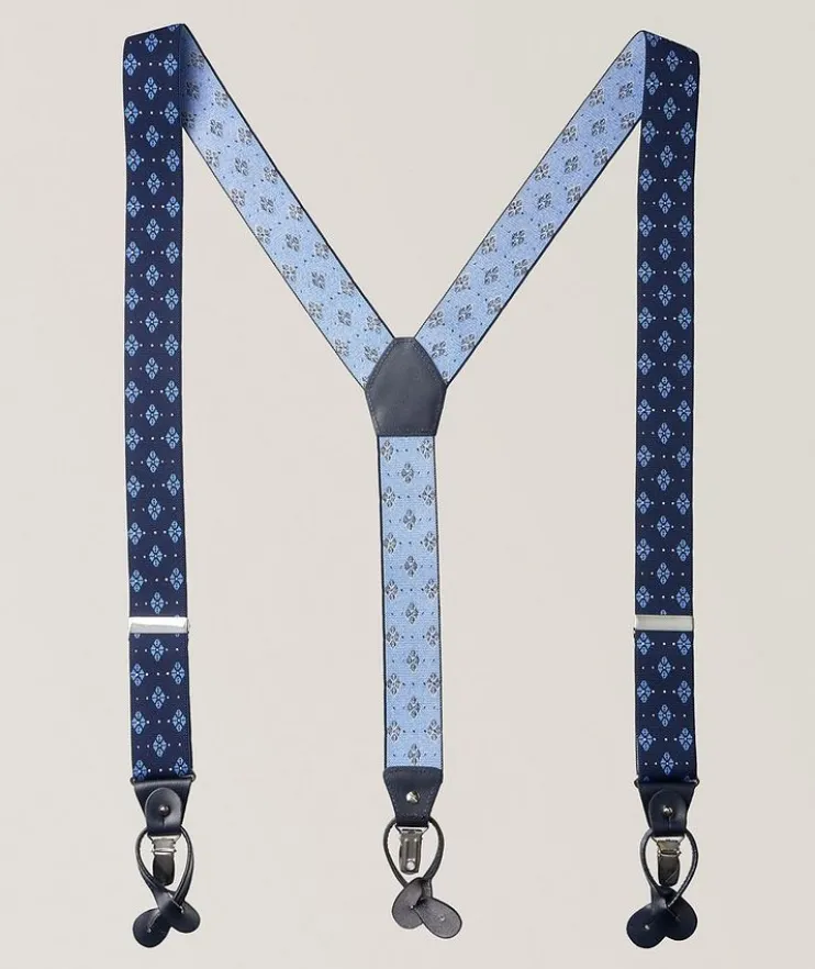Floral Motif Leather Suspenders
