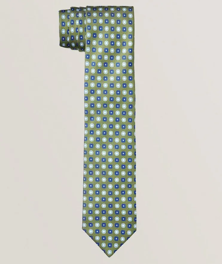 Floral-Dot Print Silk Tie