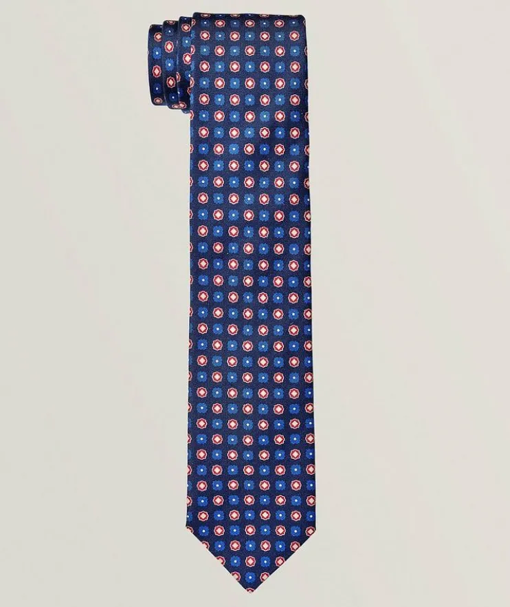Floral-Dot Print Silk Tie