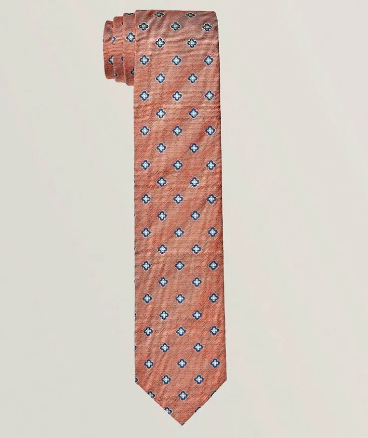 Floral-Dot Print Silk-Cotton Tie