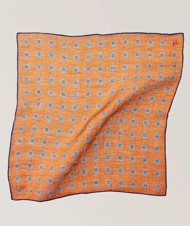 Floral-Medallion Linen Pocket Square