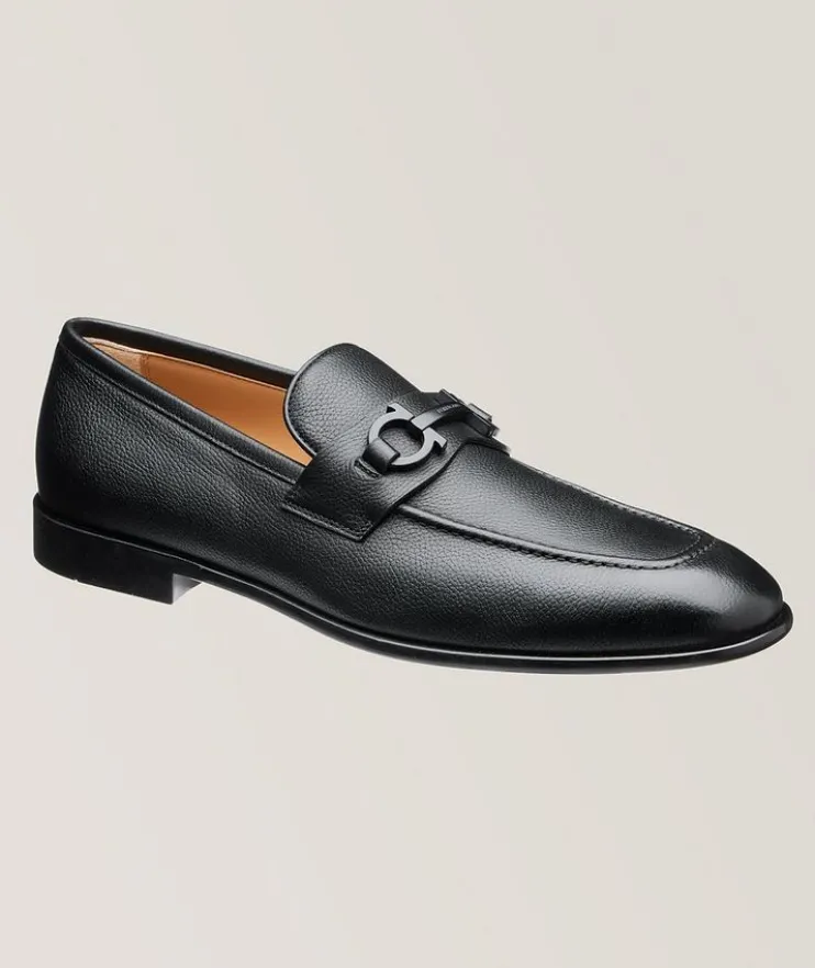 Foster Double Gancini Pebbled Leather Loafers