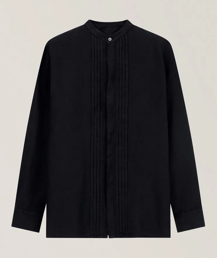 Garment-Dyed Pleated Linen Shirt