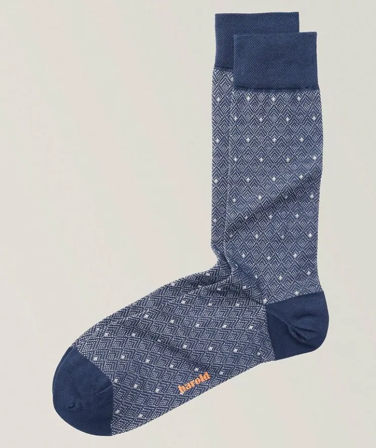Geometric Diamond Stretch-Cotton Socks