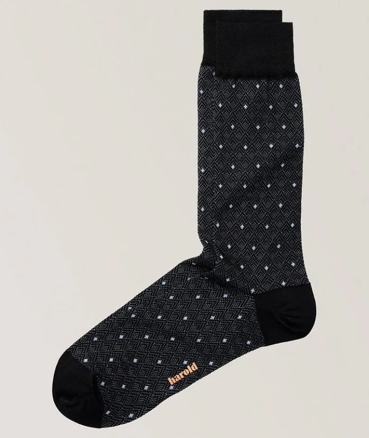 Geometric Diamond Stretch-Cotton Socks