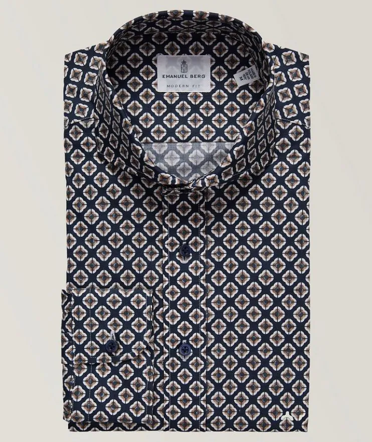 Geometric Stretch Poplin Dress Shirt