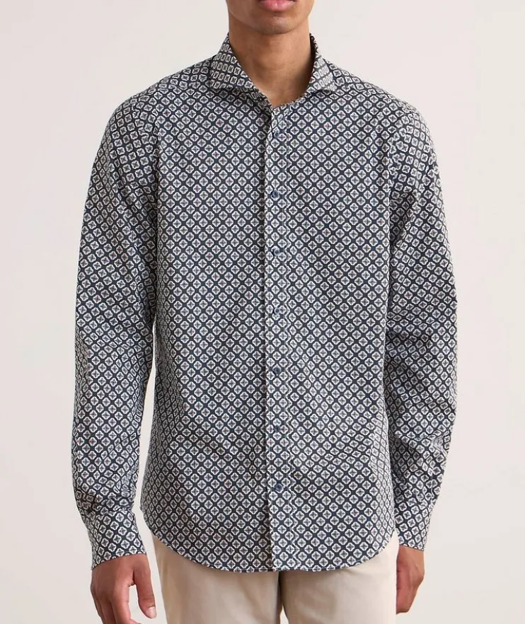 Geometric Stretch Poplin Dress Shirt