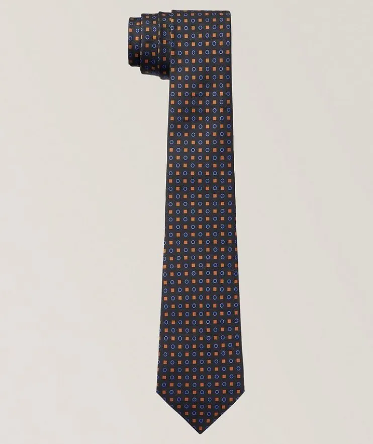 Geometric-Print Silk Tie