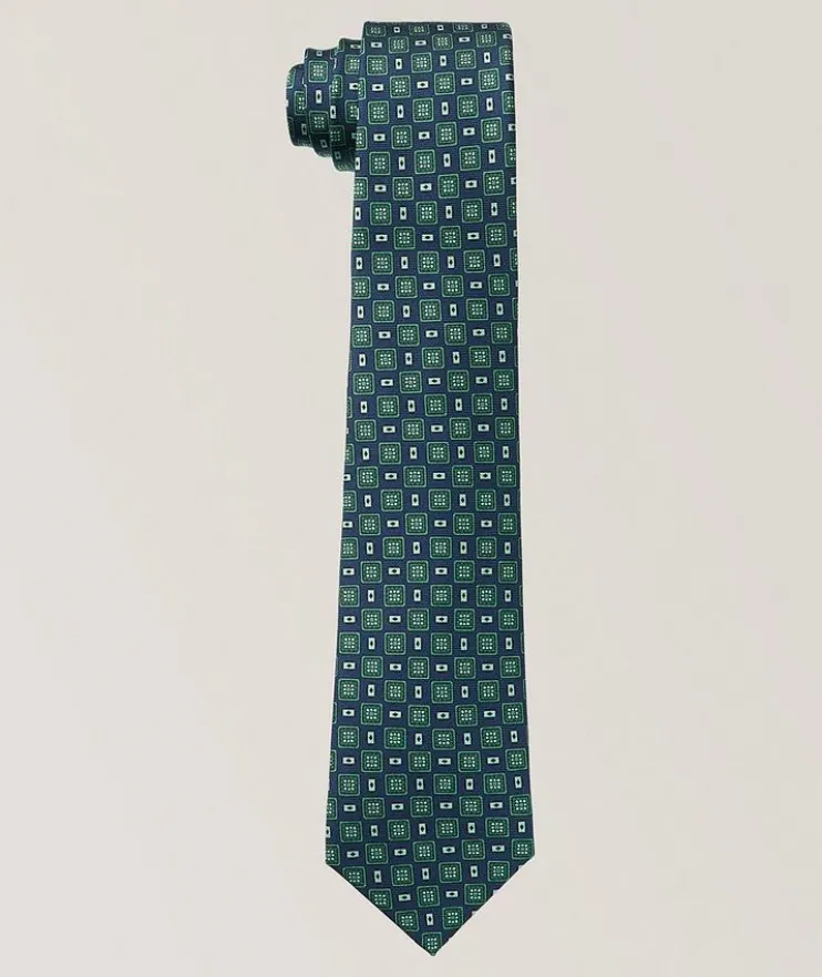 Geometric-Print Silk Tie