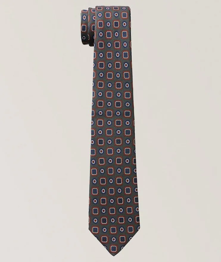 Geometric-Print Silk Tie