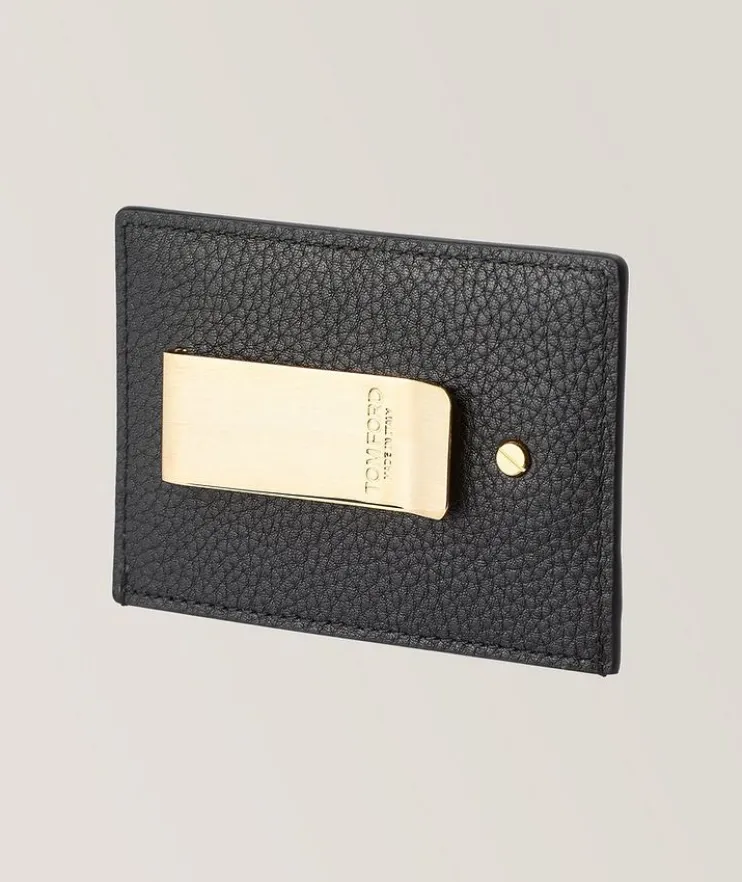Grain Leather Money Clip Cardholder