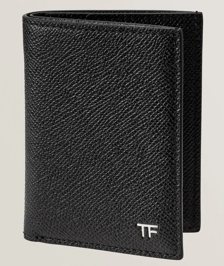 Grain Leather T Line Folding Cardholder