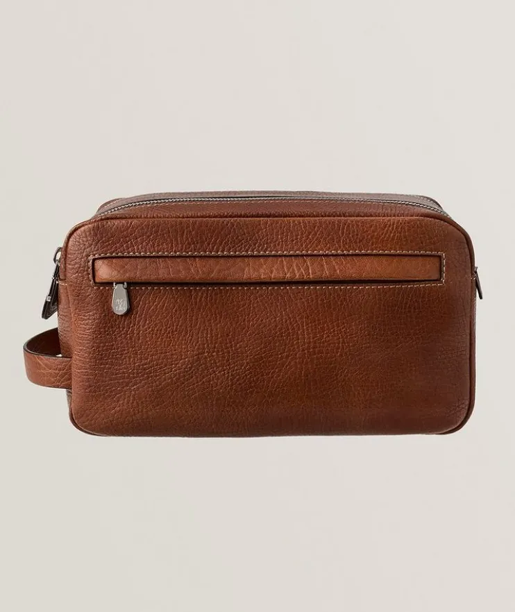 Grained Leather Double-Zip Toiletry Bag