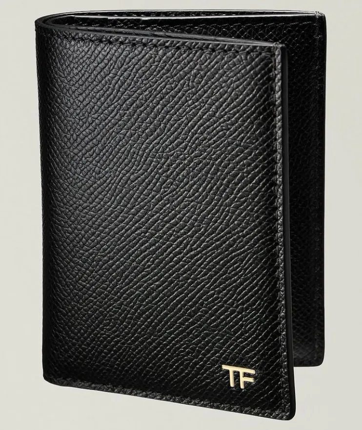 Grained Leather Folding Cardholder