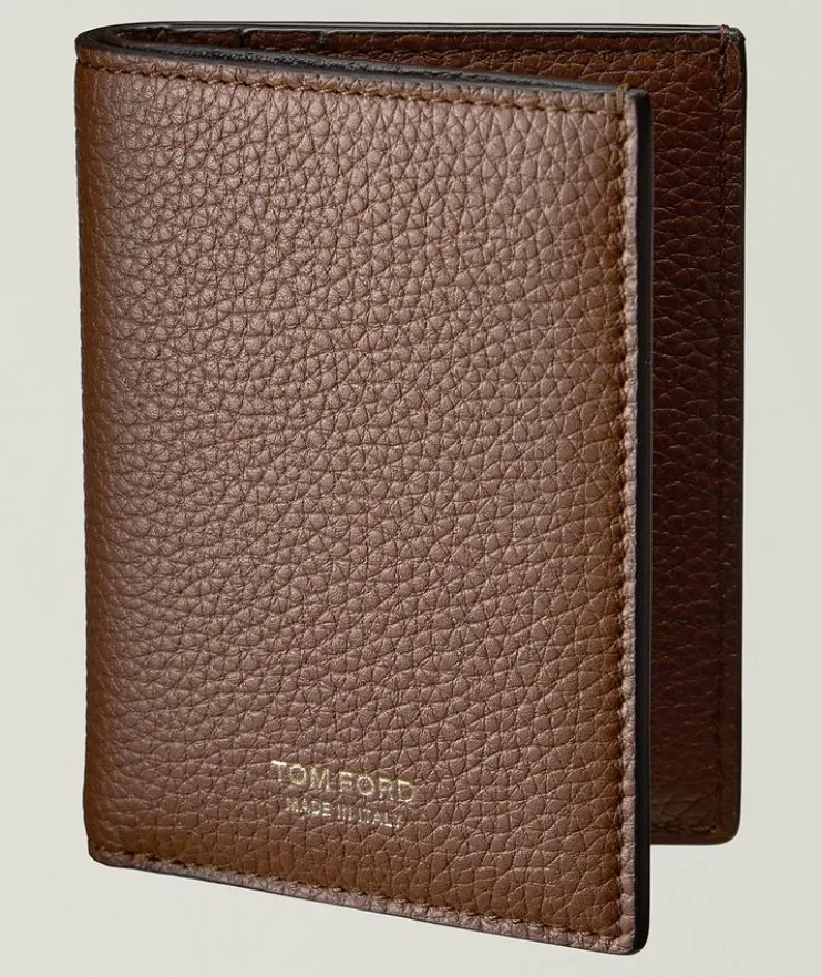 Grained Leather Folding Cardholder