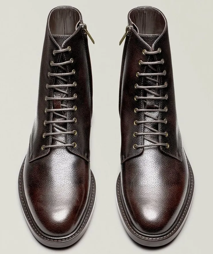 Grained Leather Lace-Up & Zip Boots