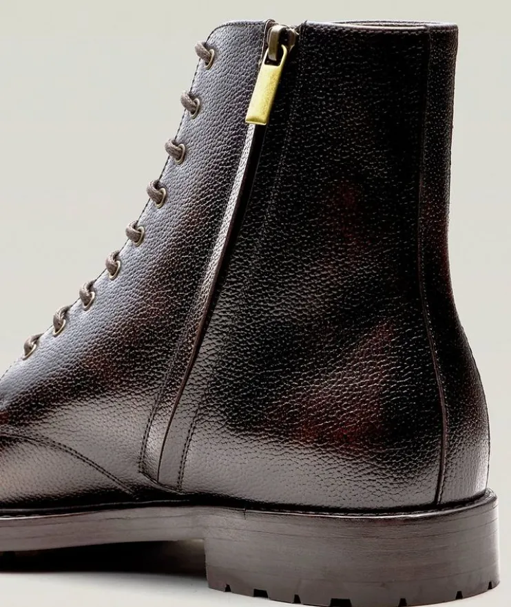 Grained Leather Lace-Up & Zip Boots