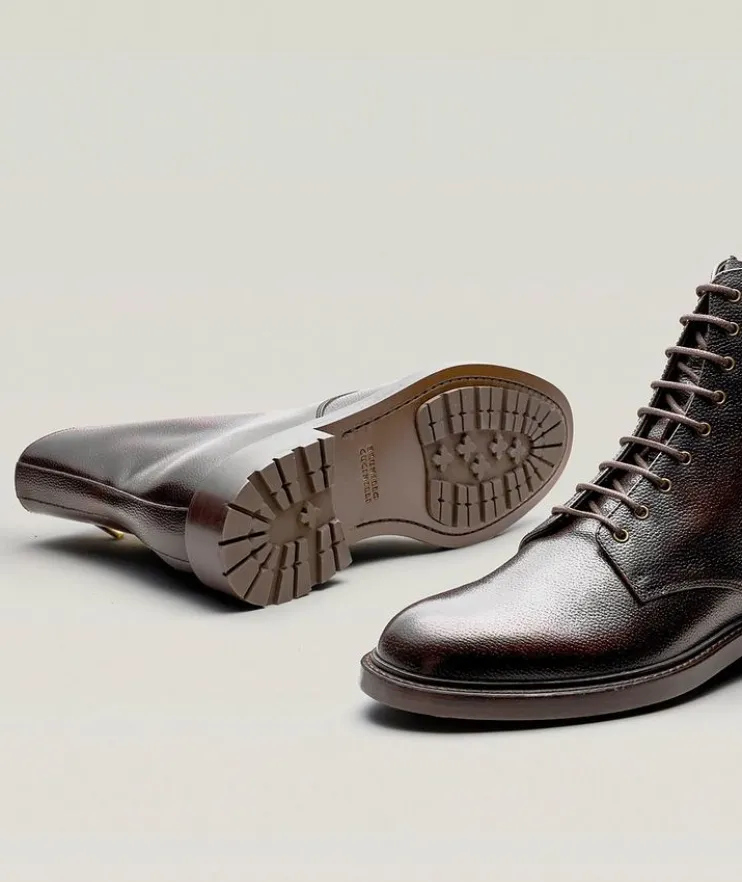 Grained Leather Lace-Up & Zip Boots