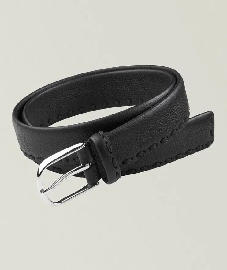 Grained Leather Stitch Belt
