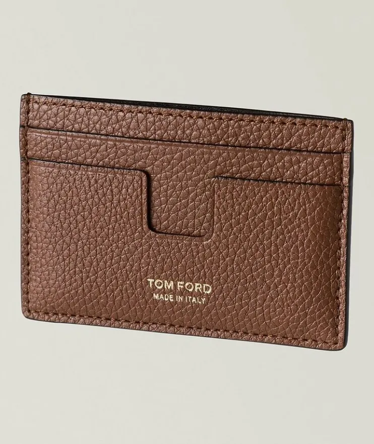 Grained Leather T-Line Card Holder