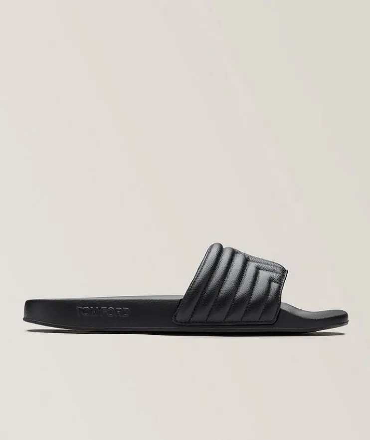 Harris Motif Leather Slide Sandals