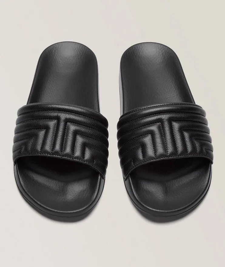 Harris Motif Leather Slide Sandals