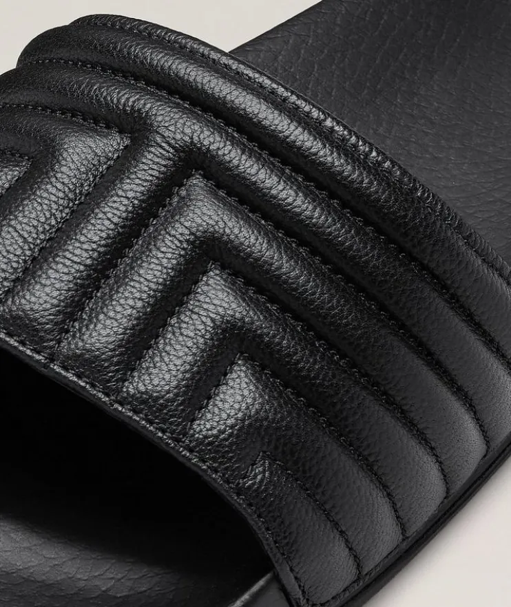 Harris Motif Leather Slide Sandals