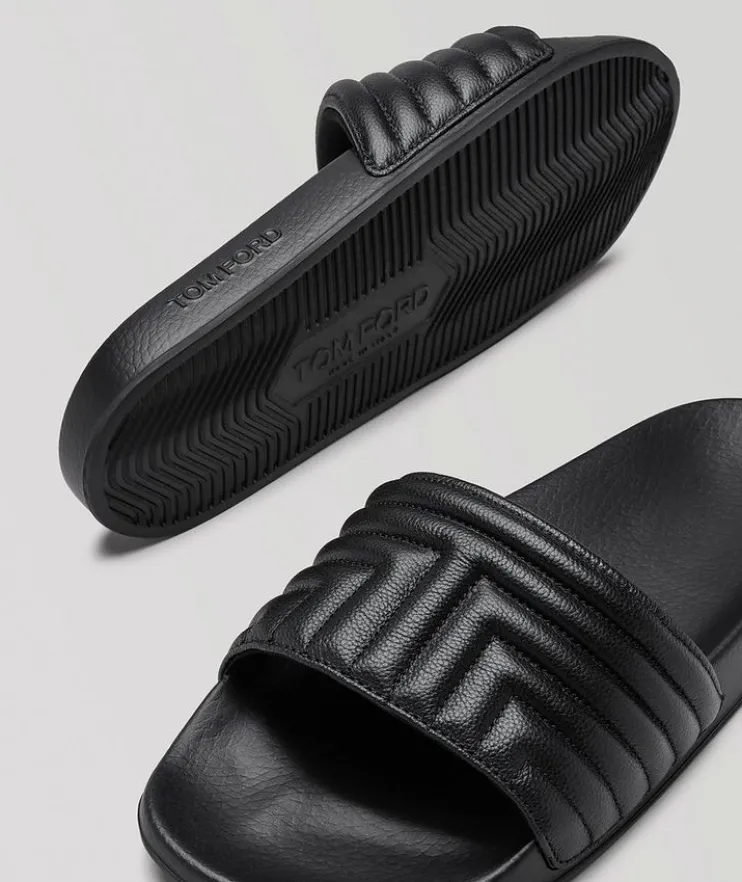 Harris Motif Leather Slide Sandals