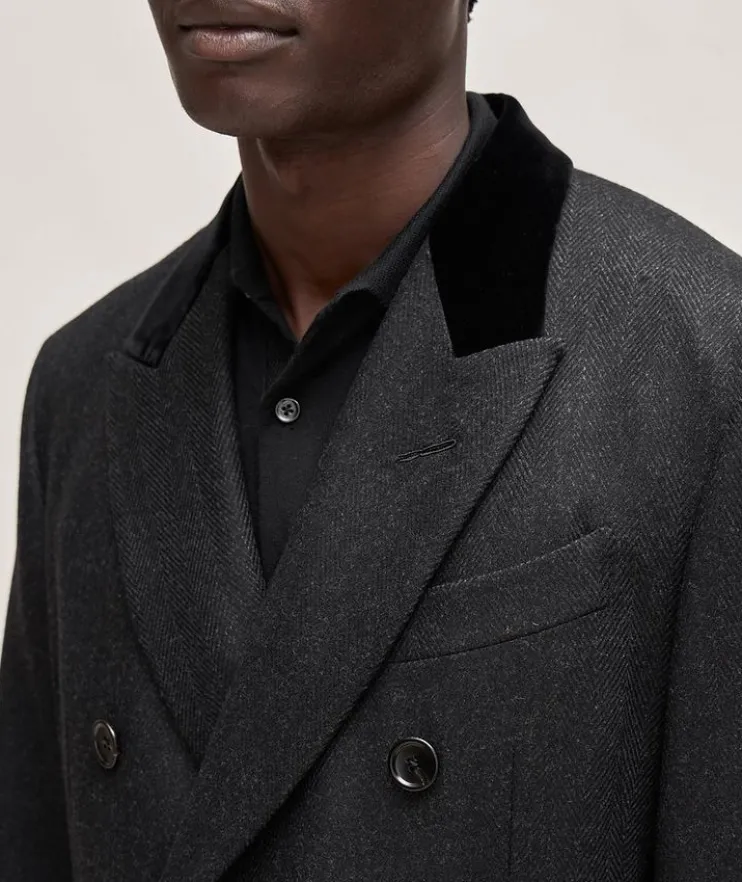 Herringbone Double-Breasted Coat