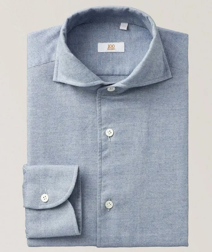 Herringbone Flannel Cotton Dress Shirt