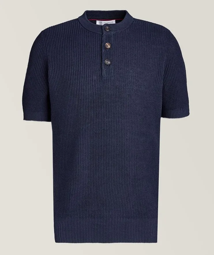 Herringbone Knit Cotton-Linen Henley