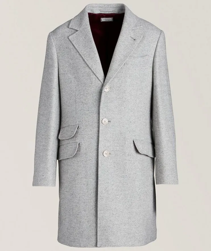 Herringbone Wool, Silk & Cashmere Overcoat