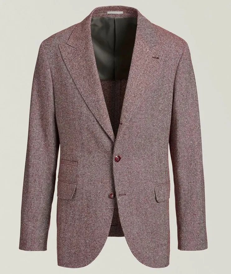 Herringbone Wool-Cashmere Peak Sport Jacket
