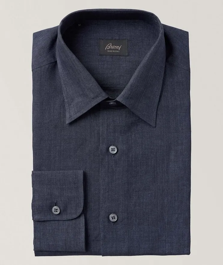 Hidden Button Down Collar Linen Shirt
