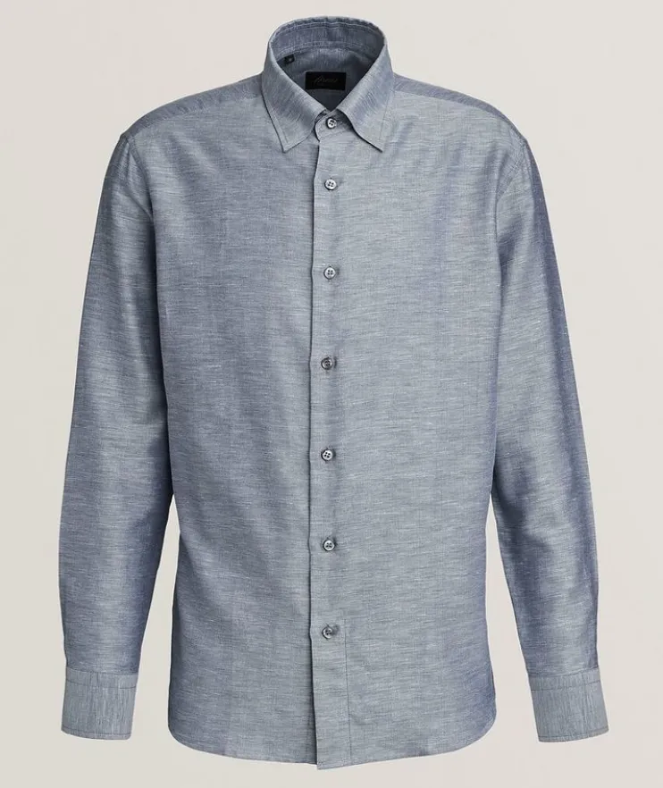 Hidden Button-Down Cotton-Linen Shirt