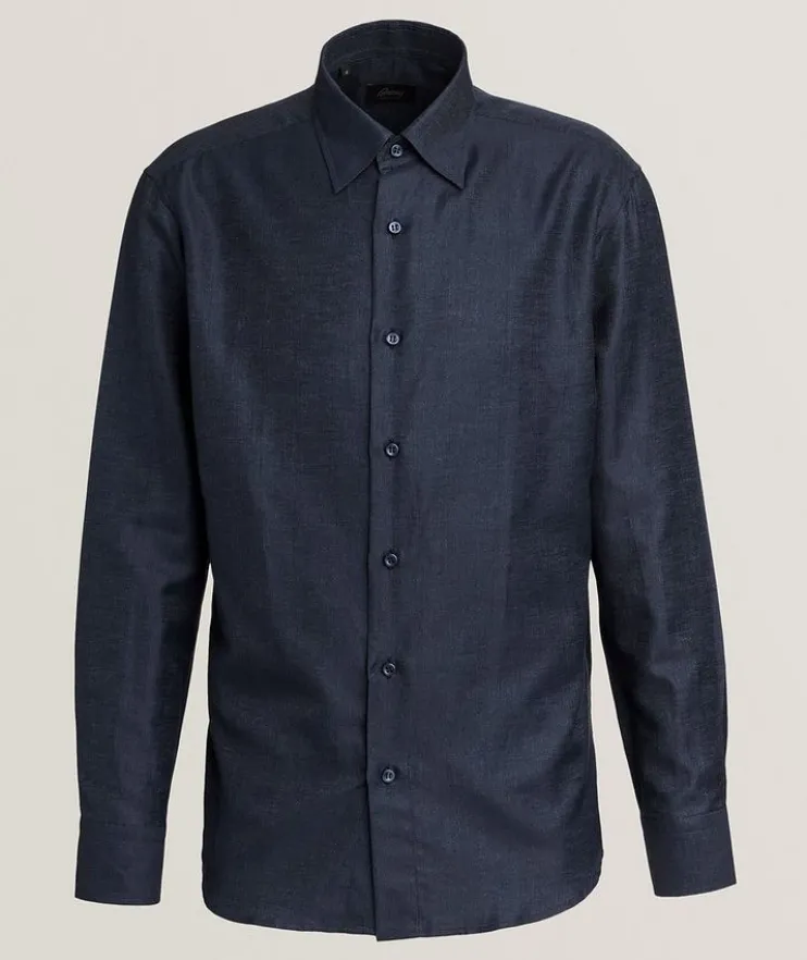 Hidden Button-Down Cotton-Linen Shirt
