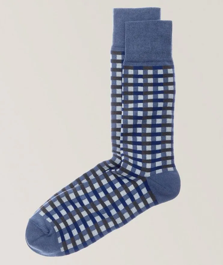 Ikko Check Stretch-Cotton Crew Socks